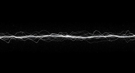 Abstract white wave of particles on black background