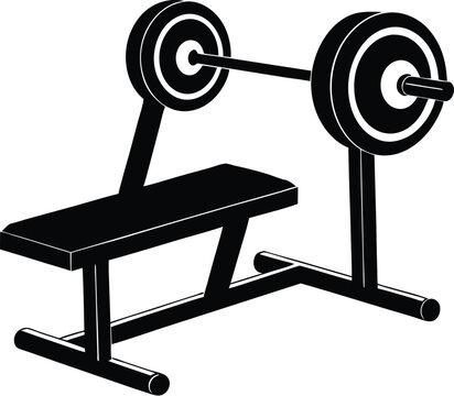 recommend clip art:  Gym bench with weight bar silhouette, A gym bench with a weight bar line art illustration