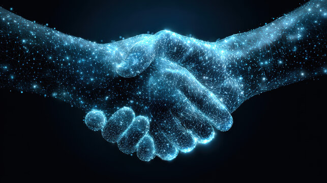 Digital representation of a handshake symbolizing partnership and collaboration in the tech industry