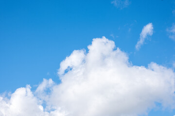 A blue sky with a few clouds. The sky is clear and bright, and the clouds are scattered throughout the sky.