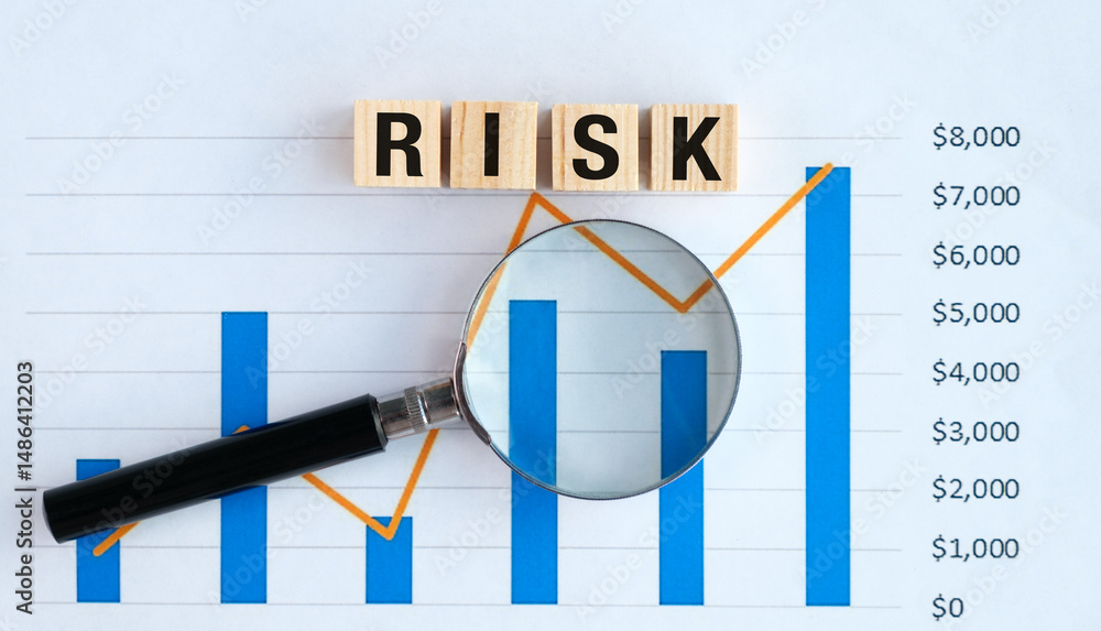 Aufkleber a magnifying glass is on top of a graph with the word risk written in front of i