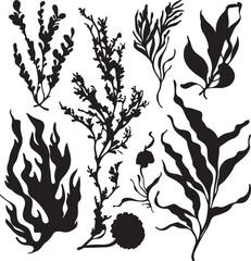 Black Seaweed Silhouette Clipart Collection, Vector Ocean Plants © SilhouetteStore