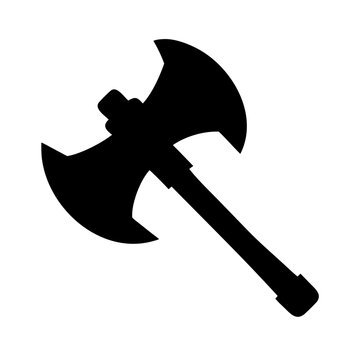 Axe battleaxe weapon medieval war battle sharp blade warrior viking double sided tool icon vector