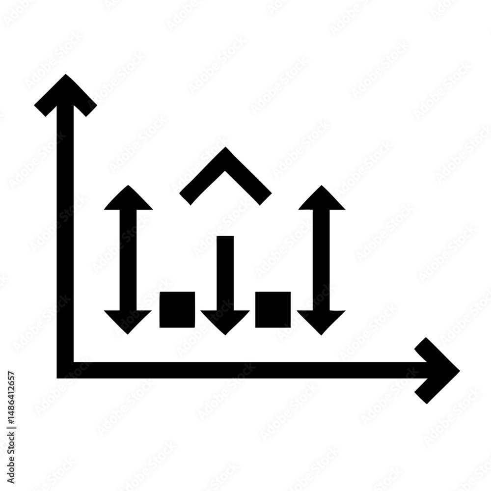 Poster illustration of graph chart diagram with arrows showing trends and data analysis and statistics repo