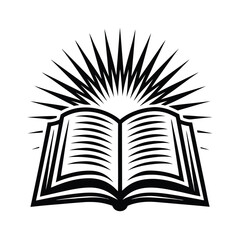 Open Book Silhouette With Radiating Lines, Simple Black And White Flat Design