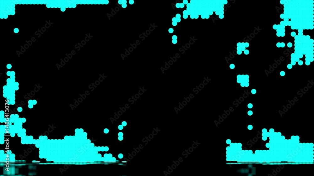 Poster abstract cyan dots/particles random moving with reflecting on floor 4k animation