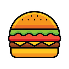 Colorful Burger with Layers of Lettuce, Tomato, Cheese & Patty Outline