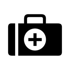 First aid kit medical healthcare emergency help box case equipment safety black and white symbol icon