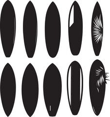 Black Surfboard Silhouettes: Vector Art, Surfboards, Beach, Ocean, Sport