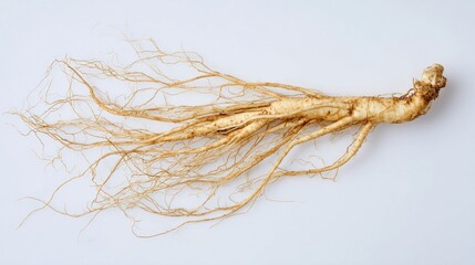 Dried ginseng root, showcasing its fibrous structure
