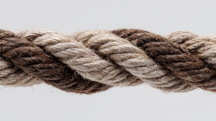 Close-up of twisted rope with beige and brown strands