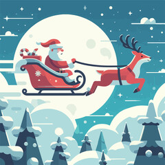 vector image of santa claus with reindeer sleigh