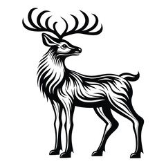 Striking Deer Silhouette With Intricate Antlers, Minimalist Design, Animal