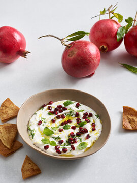 Labneh dip with pomegranate seeds