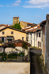 Village of Saint-Ybars in the Terrefort region of Ariège dominated by the hexagonal bell tower of...