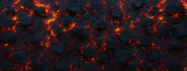 3D Rendering of lava melting texture with magma and lava stones
