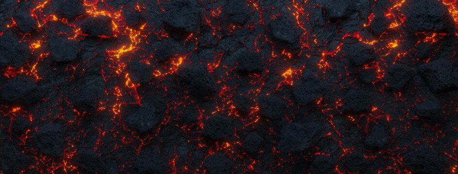 3D Rendering of lava melting texture with magma and lava stones