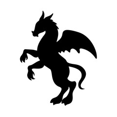 Fototapeta premium Black silhouette winged horse rearing vector illustration mythical creature design art