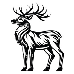 Elk Standing Antlers Black and White Stripped Furry Silhouette Cervus Elaphus Wildlife