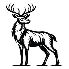 Stylized Silhouette of a Stag with Large Antlers, Isolated on a White Background