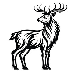 Black and White Stylized Deer, Decorative Horns, Tribal Ornament, Nature