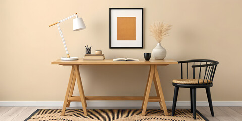 Modern home office interior design with desk chair and decorations