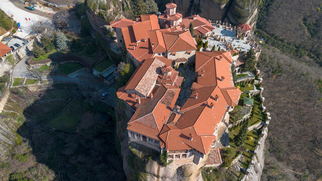 Meteora is a rocky region with monasteries near the town of Kalambaka in Greece.