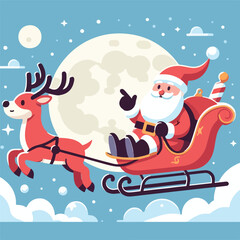 vector image of santa claus with reindeer sleigh