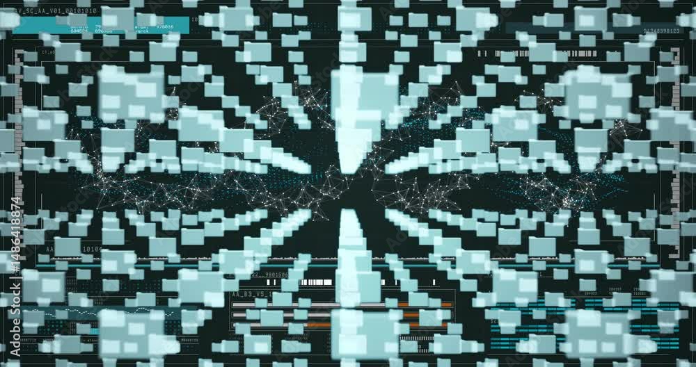 Poster high-tech cybersecurity interface being rendered 3d, with glowing keyhole and scrolling data panels