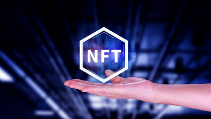 NFT non fungible token for crypto art blockchain technology concept. , investing or trading NFT on cryptocurrency, digital asset, art work and digital ledger