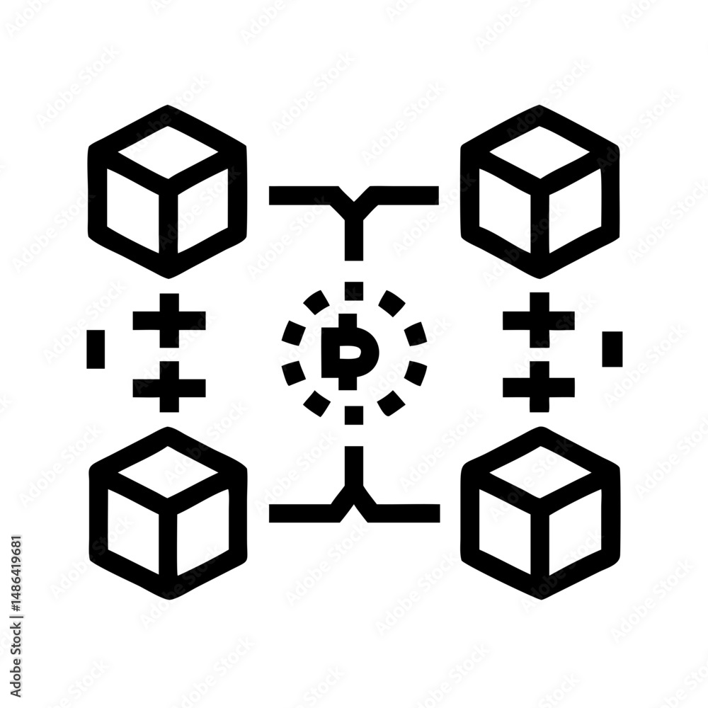 Poster blockchain technology icon for cryptocurrency and distributed ledger system design element vector