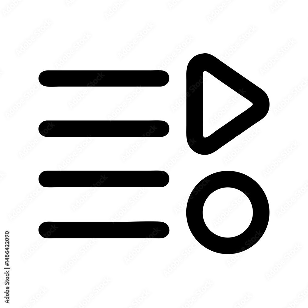 Poster list menu with play button and circle icon for navigation and user interface design element use