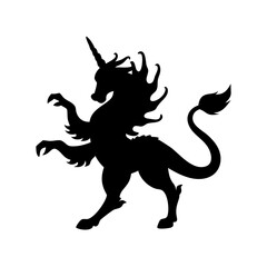 Unicorn silhouette vector art: heraldic unicorn rampant design for fantasy logo and tattoo ideas