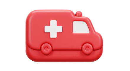 Obraz premium 3D Red Ambulance Icon Emergency Response Medical Care Rescue Vehicle Transportation Health Services