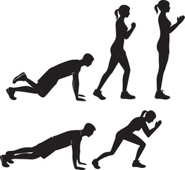 Fitness Exercise Silhouettes Men Women Workout Training Bodyweight