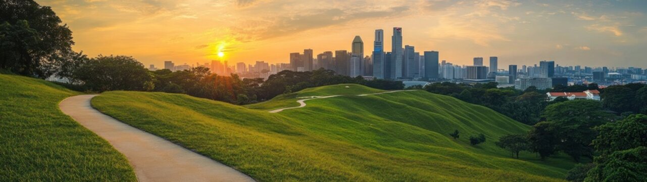 Singapore Skyline at Sunset: Serene Hilltop View