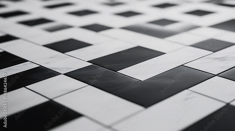 Poster black and white geometric tile pattern. the alternating colors create a visually appealing design. m