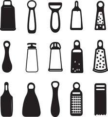 Fototapeta premium Black and White Kitchen Utensils Icons Vector Illustration Set