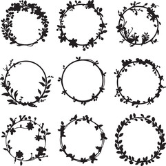 Obraz premium Floral Wreath Silhouette Vector Set | Decorative Frames & Borders Art