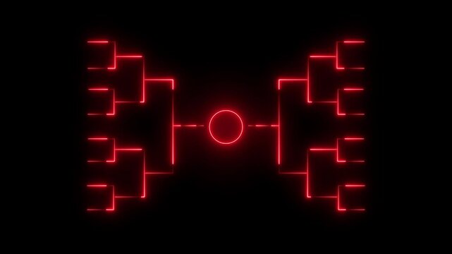 Futuristic red neon bracket design animation on dark background for sports or technology