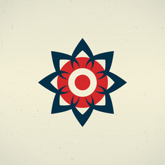 Abstract Red and Blue Ornamental Floral Geometric Design on Textured Background