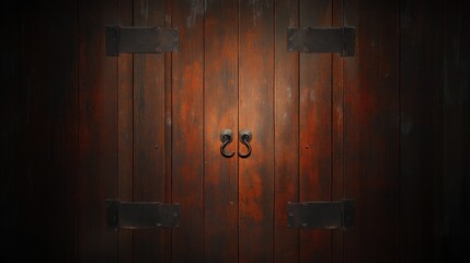 Obraz premium Ancient Wooden Door with Metal Accents: A Rustic Masterpiece