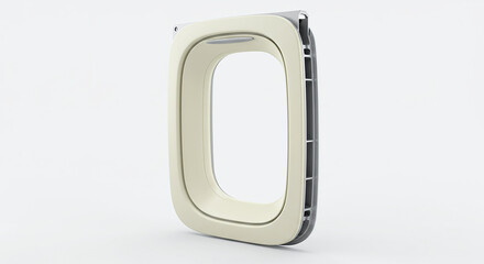 Airplane window frame presenting modern aviation design on white background