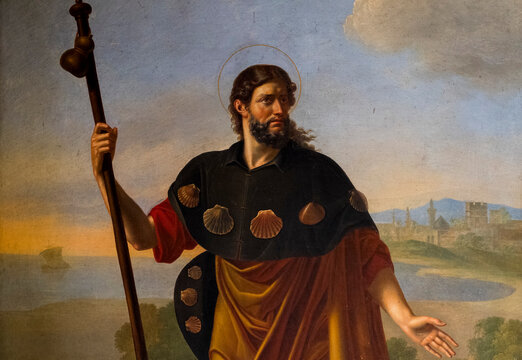 Painting (19th century) of Saint James of Compostela or Saint Jacques de Compostelle. Saint and apostle of the Roman Catholic Church.