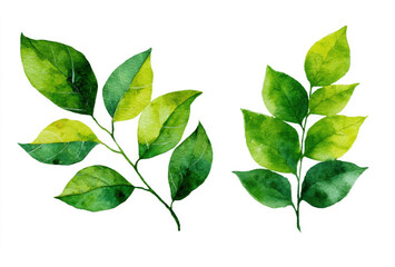 Fototapeta premium Watercolor clipart sprig of green leaves 