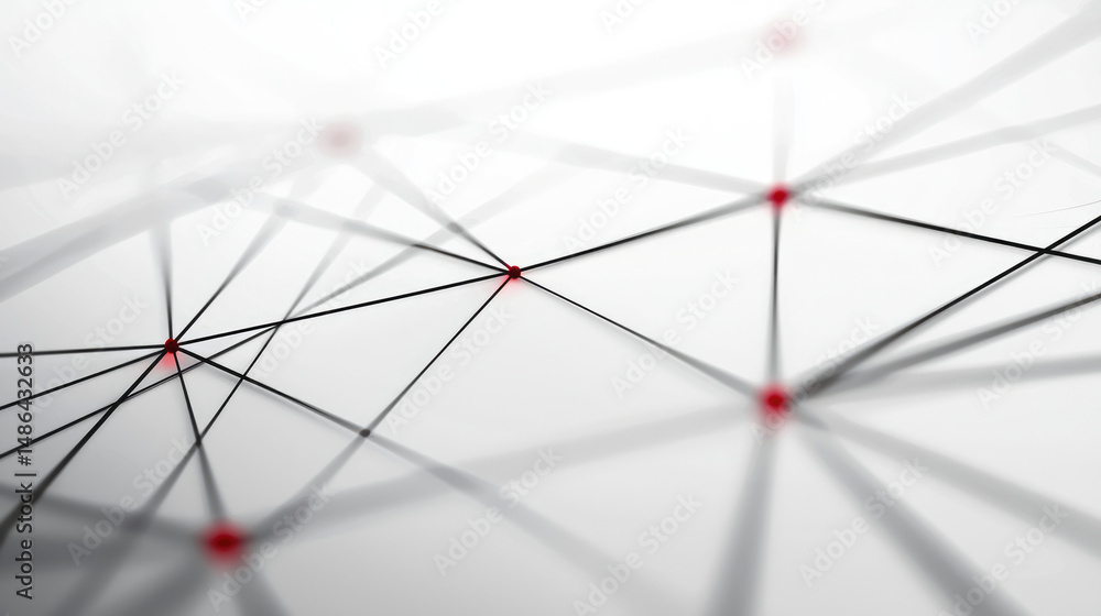 Poster abstract network design featuring connecting lines and red dots on a white background