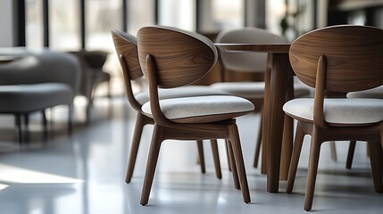 Cozy dining area modern wooden chairs high resolution image
