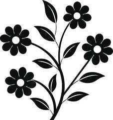 Stylized Floral Plant Silhouette with Curved Stems and Blooming Flowers