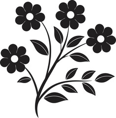 Stylized Floral Plant Silhouette with Curved Stems and Blooming Flowers