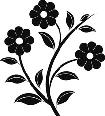 Stylized Floral Plant Silhouette with Curved Stems and Blooming Flowers